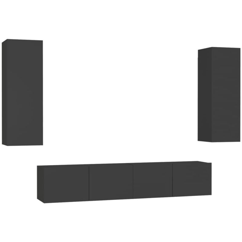 

Juego de mueble para TV de 4 piezas aglomerado negro - Negro - Vidaxl