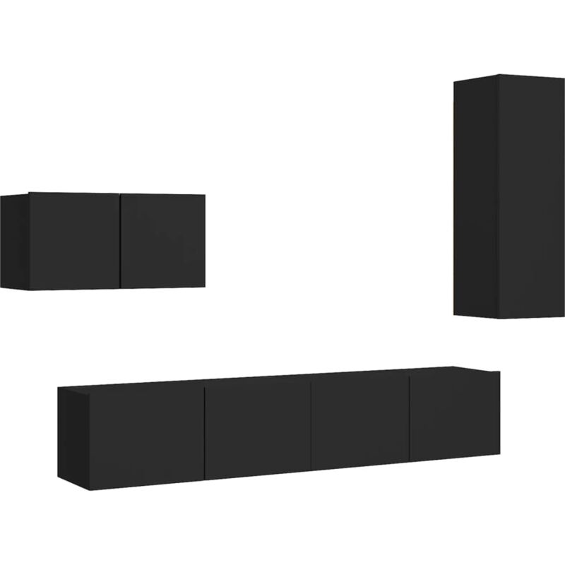 

Juego de mueble para TV de 4 piezas aglomerado negro - Negro - Vidaxl