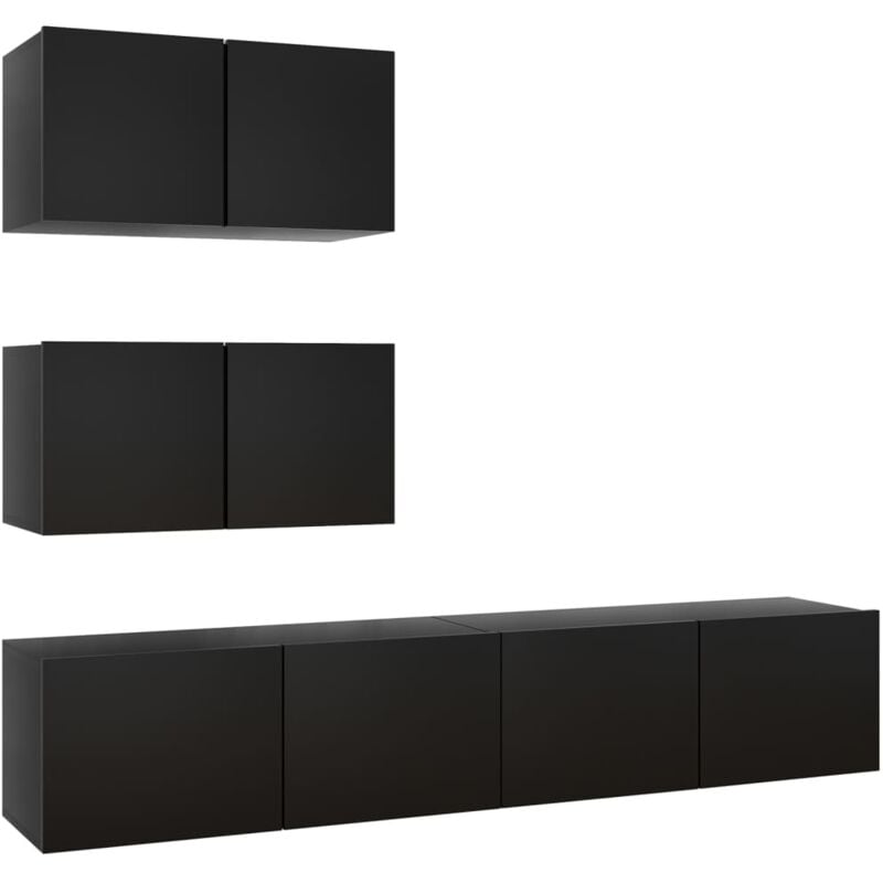 

vidaXL Juego de mueble para TV de 4 piezas aglomerado negro - Negro