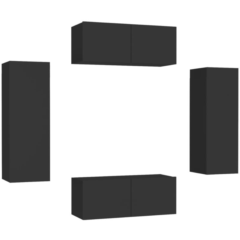 

Juego de mueble para TV de 4 piezas aglomerado negro - Negro - Vidaxl