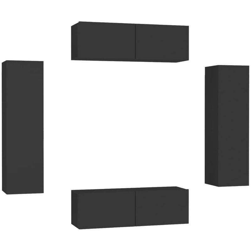 

Juego de mueble para TV de 4 piezas aglomerado negro - Negro - Vidaxl