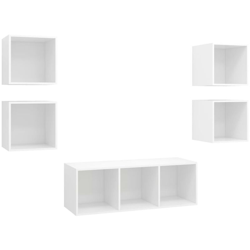 

Juego de mueble para TV de 5 piezas aglomerado blanco - Blanco - Vidaxl