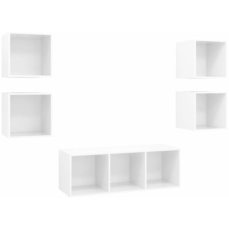 

Juego de mueble para TV de 5 piezas aglomerado blanco brillante - Blanco - Vidaxl