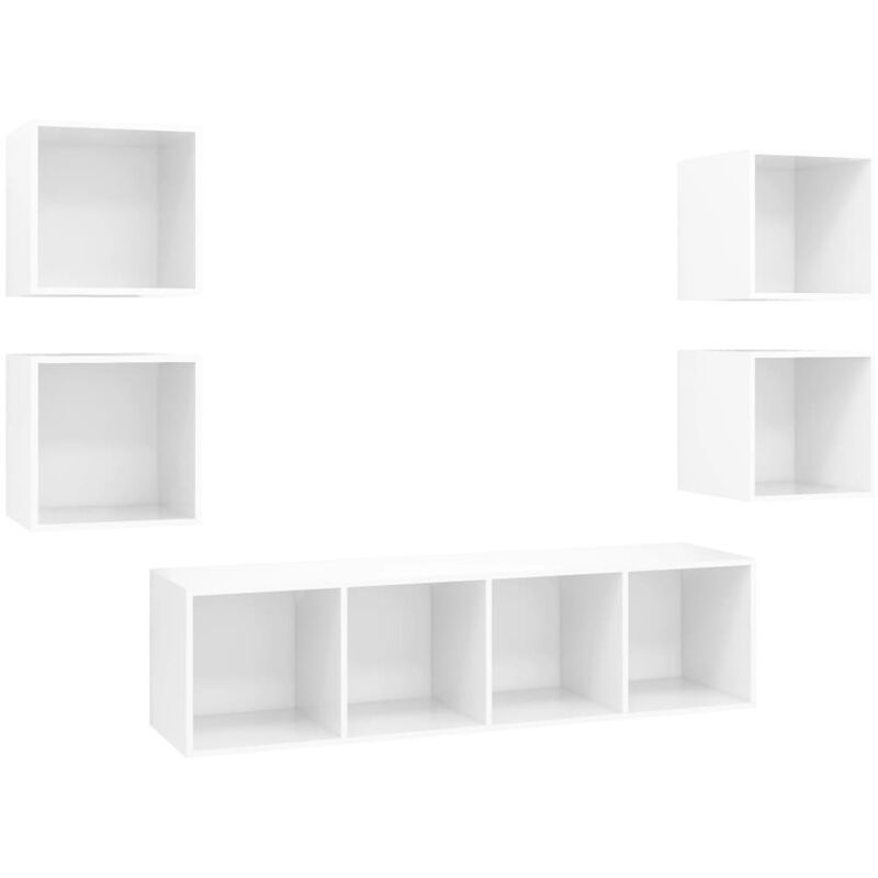 

Juego de mueble para TV de 5 piezas aglomerado blanco brillante - Blanco - Vidaxl