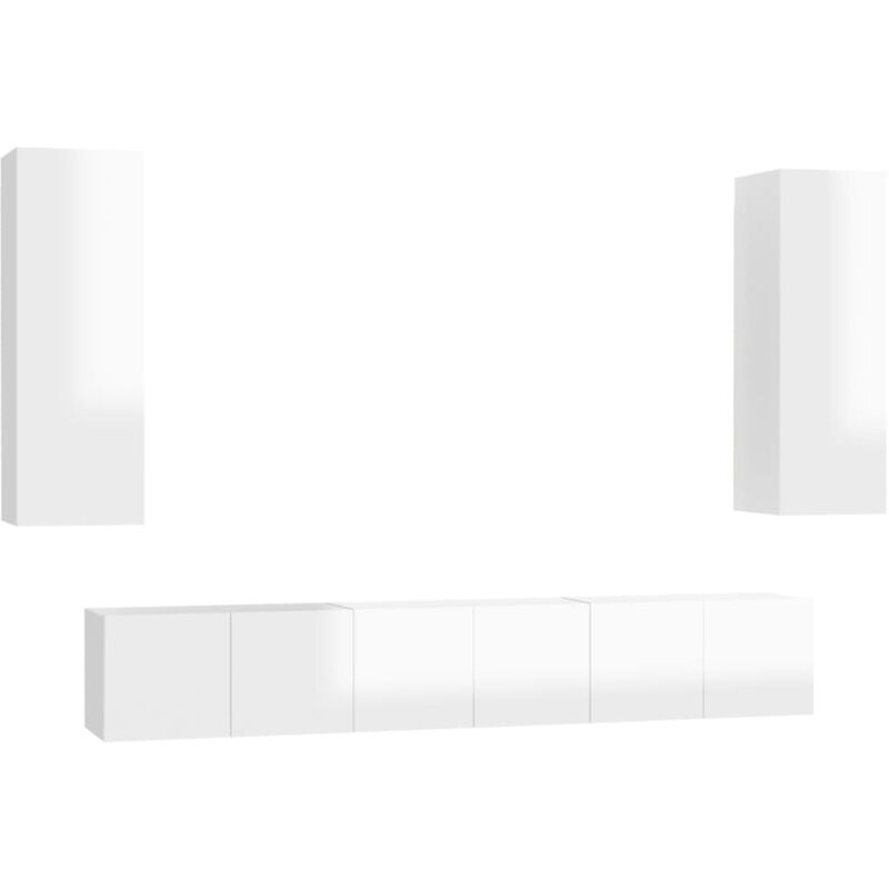 

vidaXL Juego de mueble para TV de 5 piezas aglomerado blanco brillante - Blanco