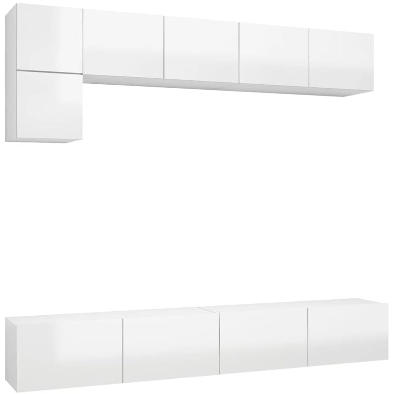 

vidaXL Juego de mueble para TV de 5 piezas aglomerado blanco brillante - Blanco