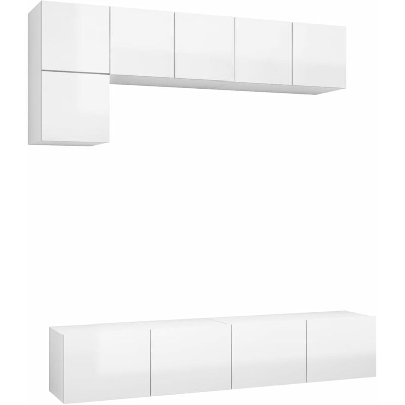 

Juego de mueble para TV de 5 piezas aglomerado blanco brillante - Blanco - Vidaxl