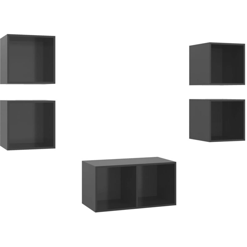 

Juego de mueble para TV de 5 piezas aglomerado gris brillante - Gris - Vidaxl