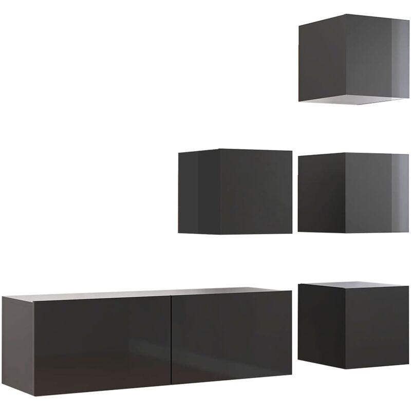 

Juego de mueble para TV de 5 piezas aglomerado gris brillante - Gris - Vidaxl