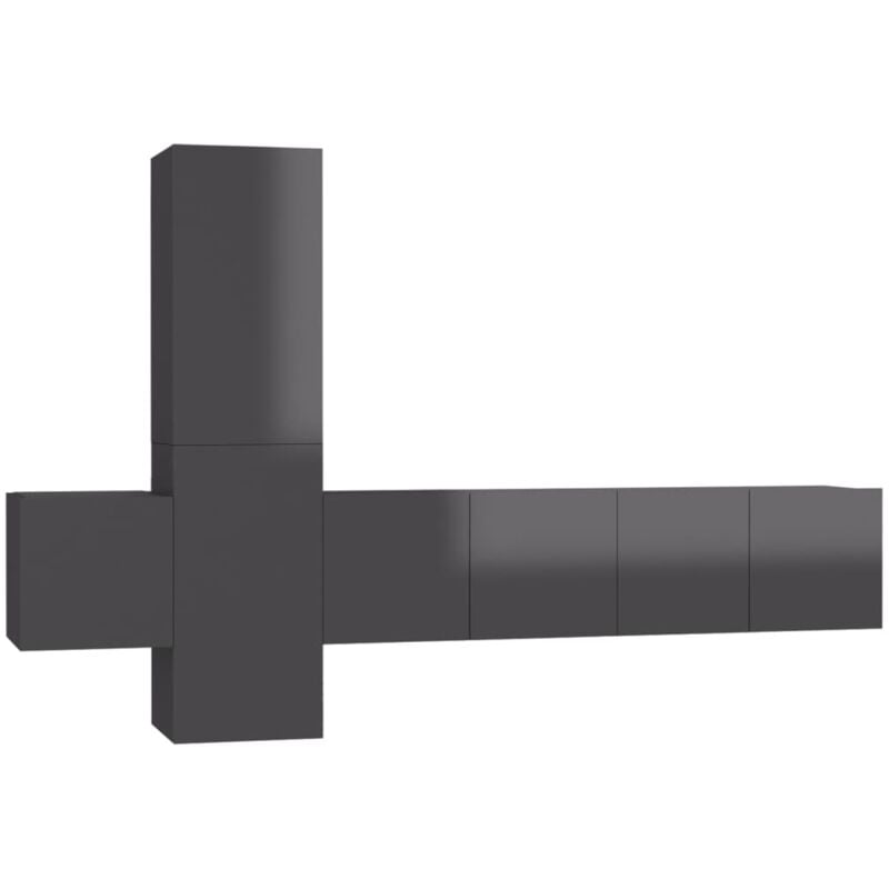 

Juego de mueble para TV de 5 piezas aglomerado gris brillante - Gris - Vidaxl