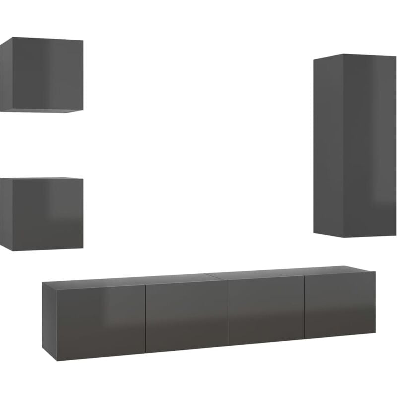 

Juego de mueble para TV de 5 piezas aglomerado gris brillante - Gris - Vidaxl