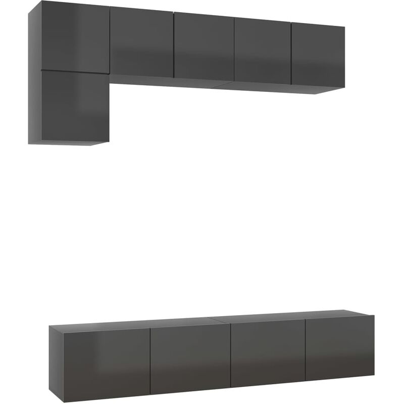 

Juego de mueble para TV de 5 piezas aglomerado gris brillante - Gris - Vidaxl