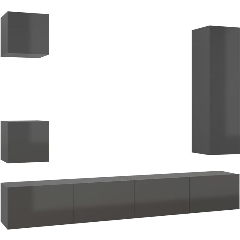 

vidaXL Juego de mueble para TV de 5 piezas aglomerado gris brillante - Gris