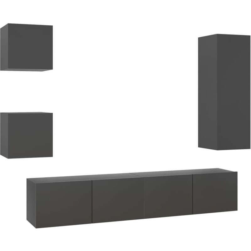 

vidaXL Juego de mueble para TV de 5 piezas aglomerado gris - Gris