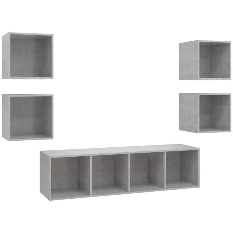 

Juego de mueble para TV de 5 piezas aglomerado gris hormigón - Gris - Vidaxl