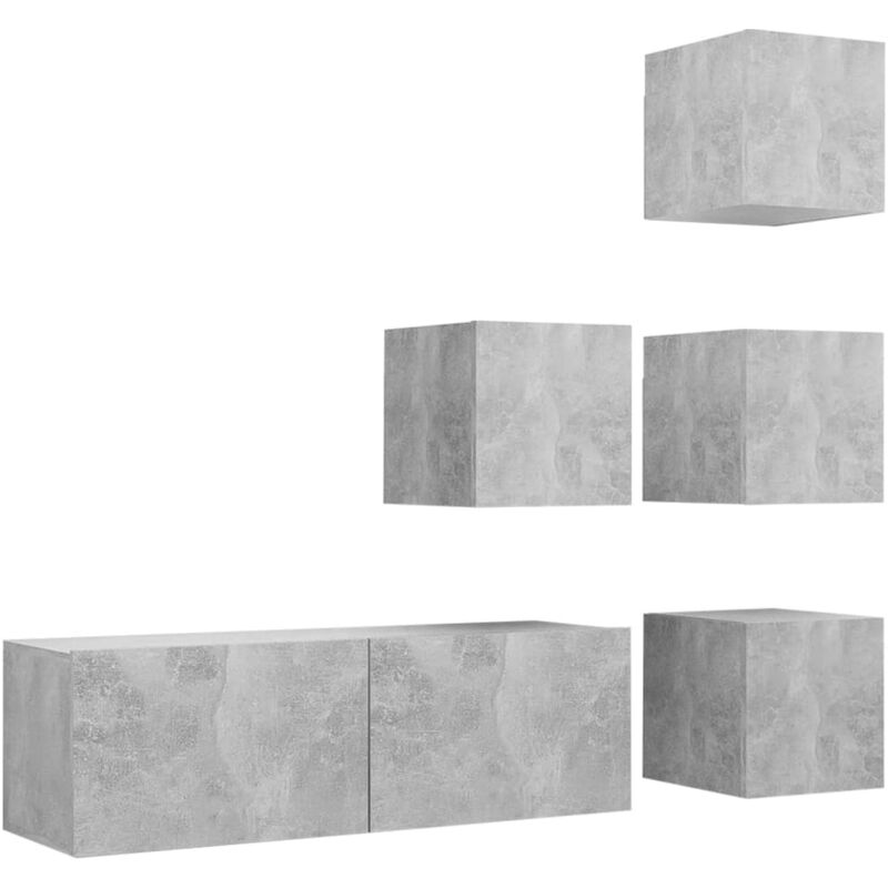 

Juego de mueble para TV de 5 piezas aglomerado gris hormigón - Gris - Vidaxl