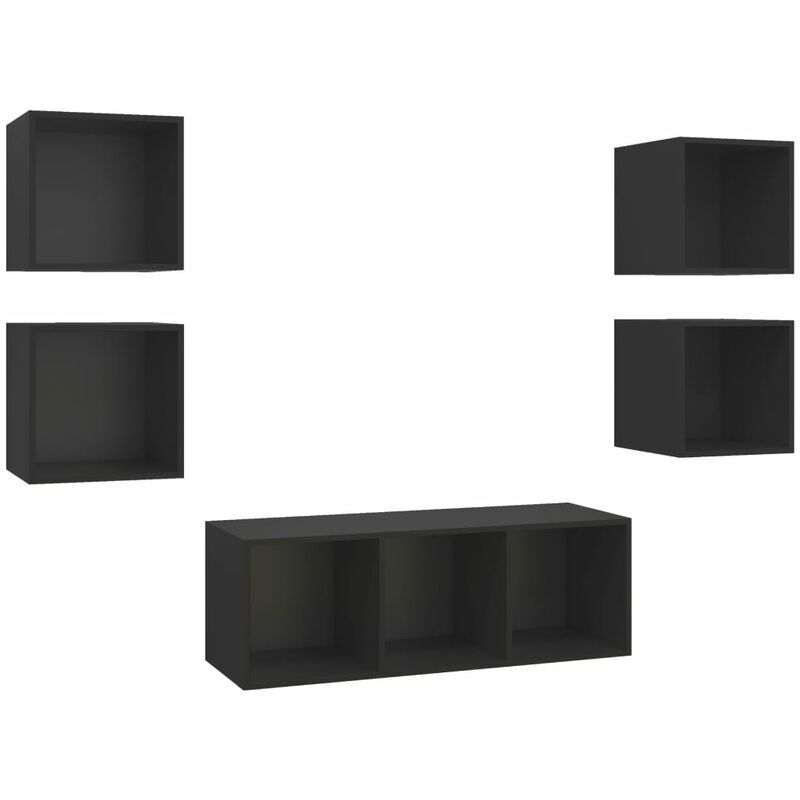 

Juego de mueble para TV de 5 piezas aglomerado negro - Negro - Vidaxl