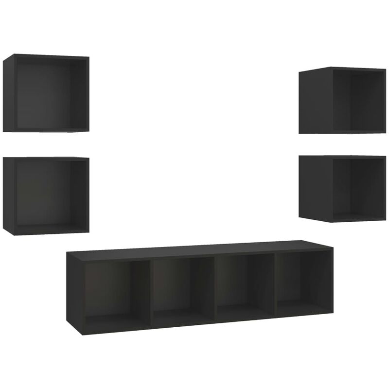 

Juego de mueble para TV de 5 piezas aglomerado negro - Negro - Vidaxl