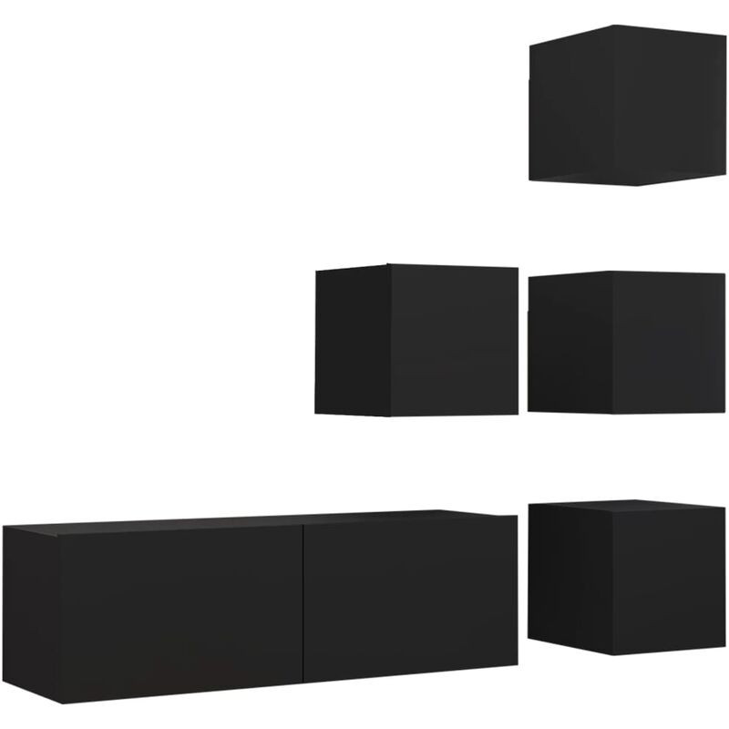 

Juego de mueble para TV de 5 piezas aglomerado negro - Negro - Vidaxl