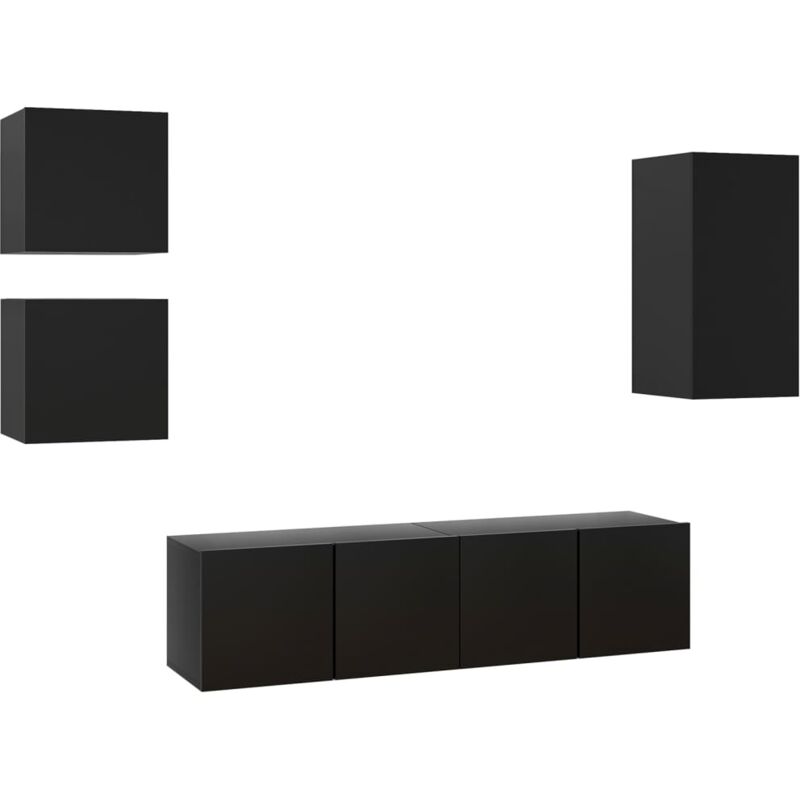 

Juego de mueble para TV de 5 piezas aglomerado negro - Negro - Vidaxl
