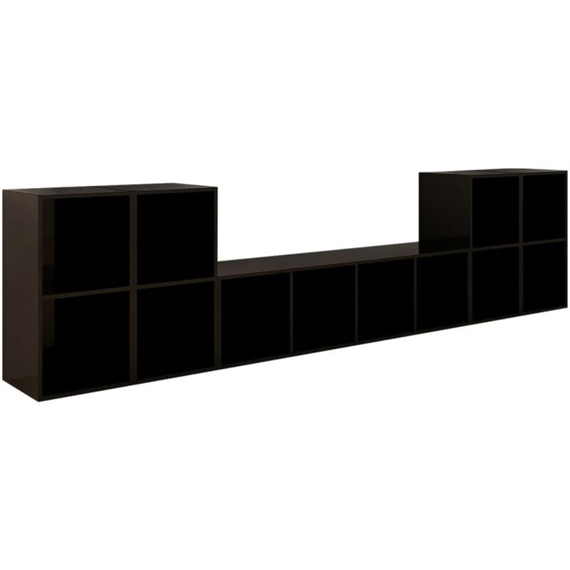 

vidaXL Juego de mueble para TV de 5 piezas aglomerado negro brillante - Negro