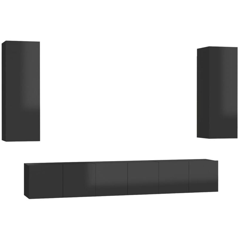 

Juego de mueble para TV de 5 piezas aglomerado negro brillante - Negro - Vidaxl