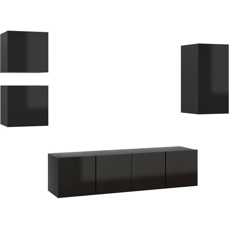 

Vidaxl - Juego de mueble para TV de 5 piezas aglomerado negro brillante - Negro