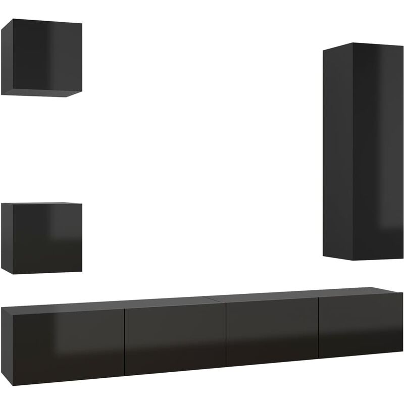 

Juego de mueble para TV de 5 piezas aglomerado negro brillante - Negro - Vidaxl