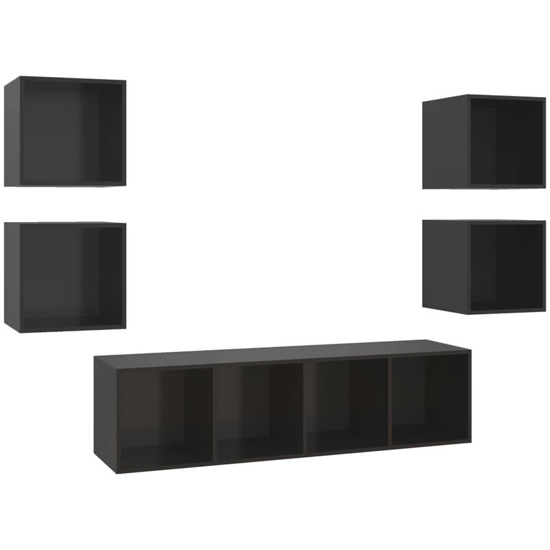 

Juego de mueble para TV de 5 piezas aglomerado negro brillante - Negro - Vidaxl