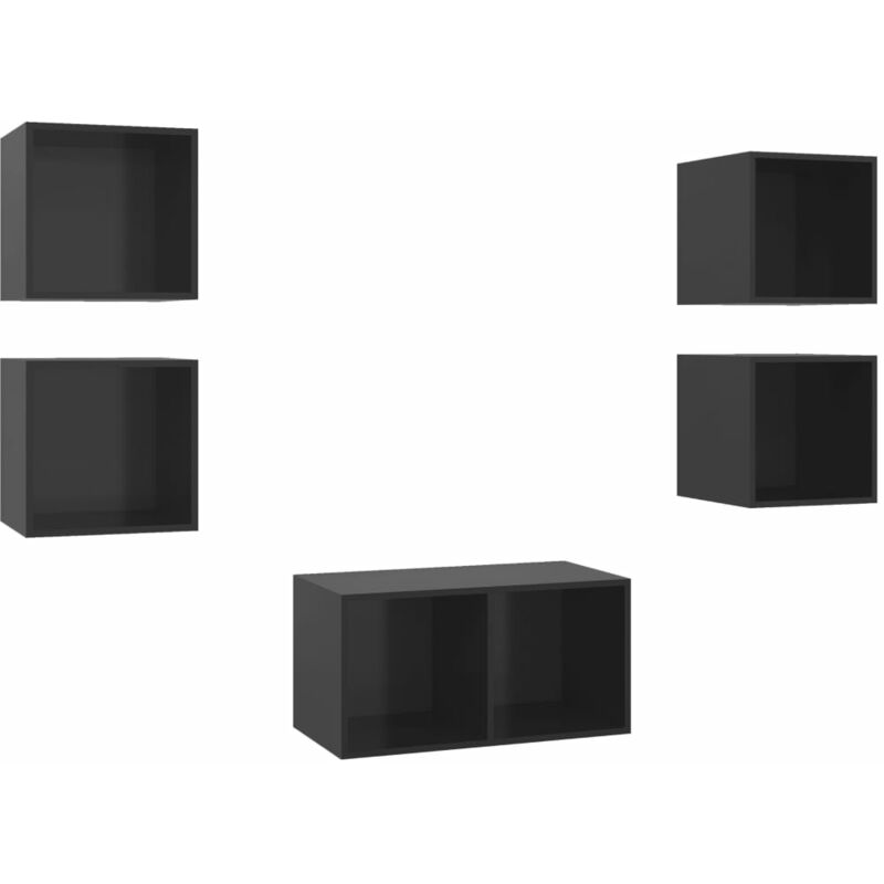 

Juego de mueble para TV de 5 piezas aglomerado negro brillante - Negro - Vidaxl