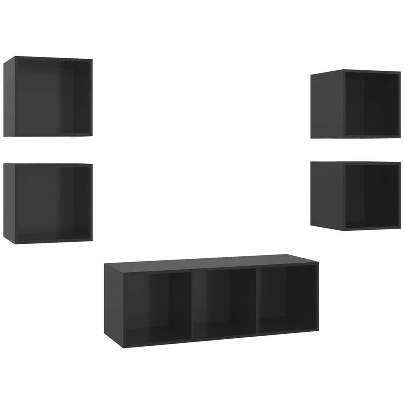 

Juego de mueble para TV de 5 piezas aglomerado negro brillante - Negro - Vidaxl