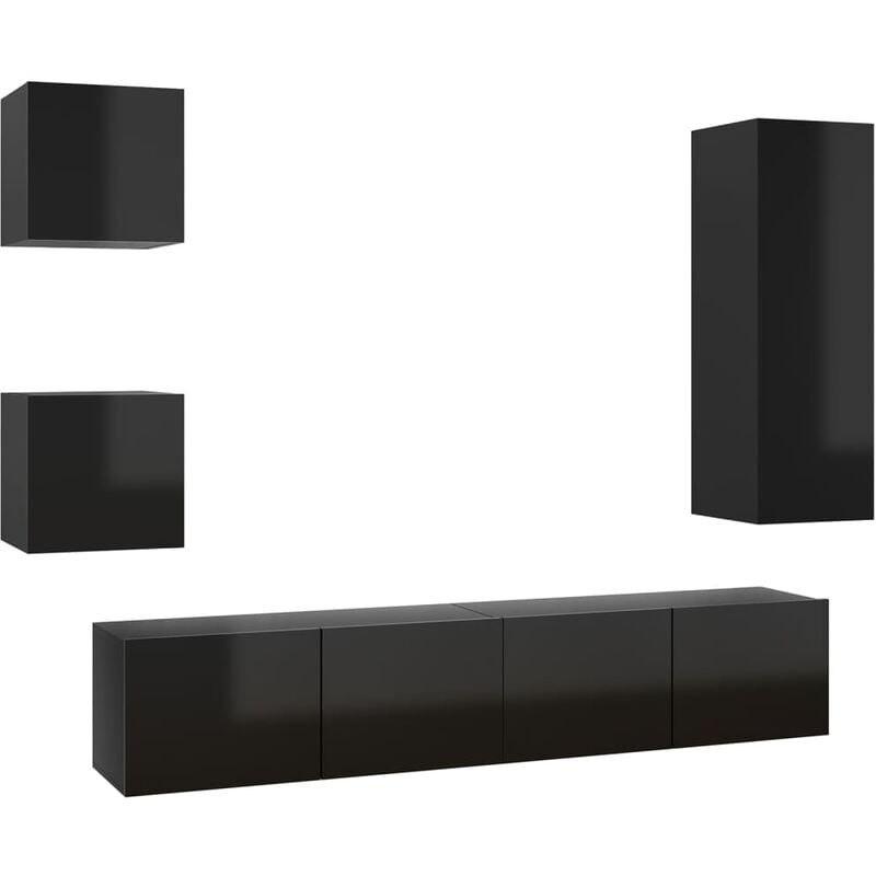 

Juego de mueble para TV de 5 piezas aglomerado negro brillante - Negro - Vidaxl