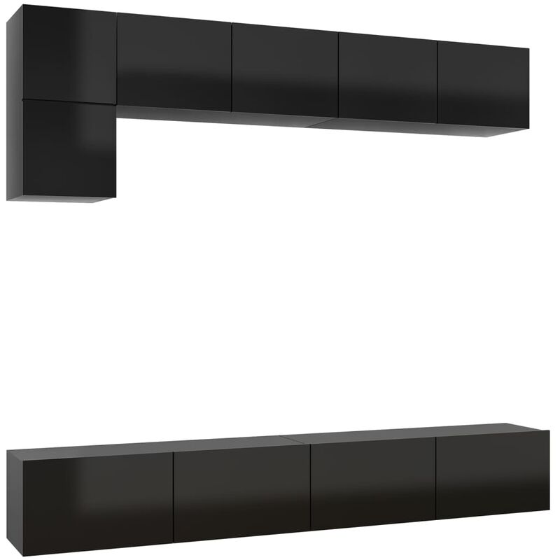 

Juego de mueble para TV de 5 piezas aglomerado negro brillante - Negro - Vidaxl