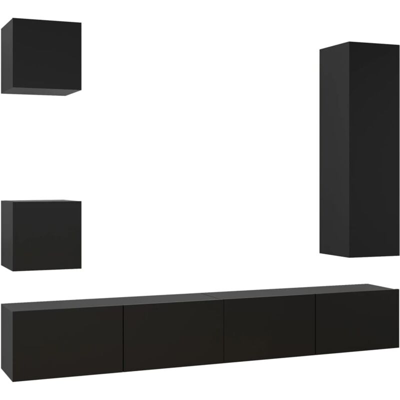 

Juego de mueble para TV de 5 piezas aglomerado negro - Negro - Vidaxl