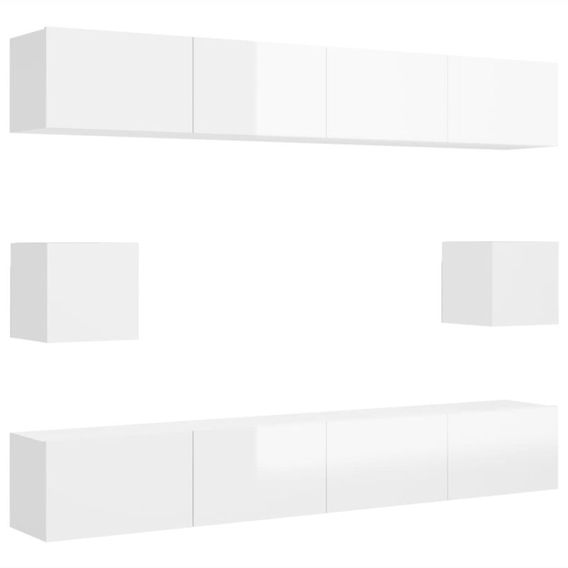 

Juego de mueble para TV de 6 piezas aglomerado blanco brillante - Blanco - Vidaxl