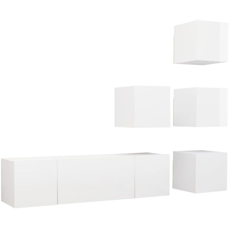 

Vidaxl - Juego de mueble para TV de 6 piezas aglomerado blanco brillante - Blanco