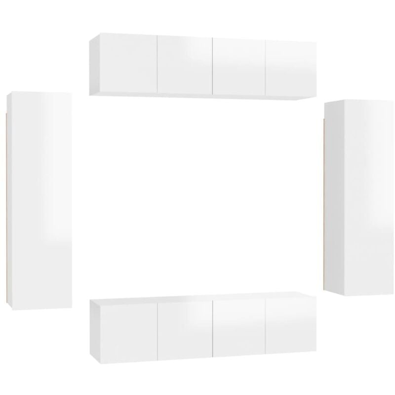 

Juego de mueble para TV de 6 piezas aglomerado blanco brillante - Blanco - Vidaxl