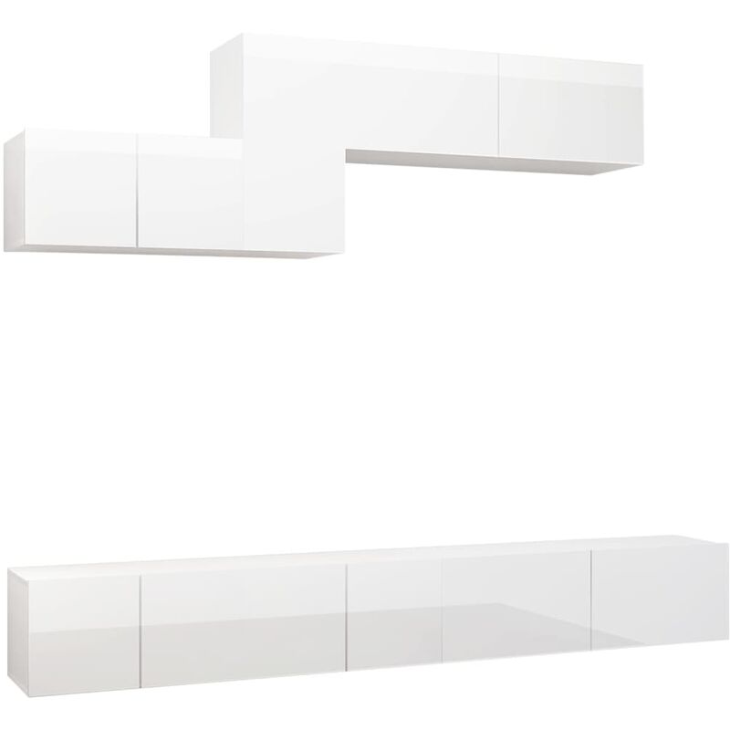 

Juego de mueble para TV de 6 piezas aglomerado blanco brillante - Blanco - Vidaxl