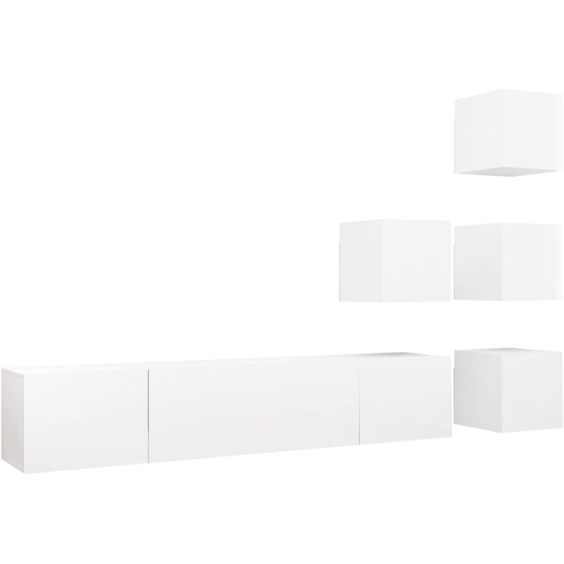 

Juego de mueble para TV de 6 piezas aglomerado blanco brillante - Blanco - Vidaxl