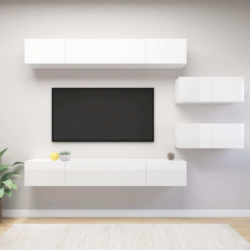 

Juego de mueble para TV de 6 piezas aglomerado blanco brillante - Blanco - Vidaxl
