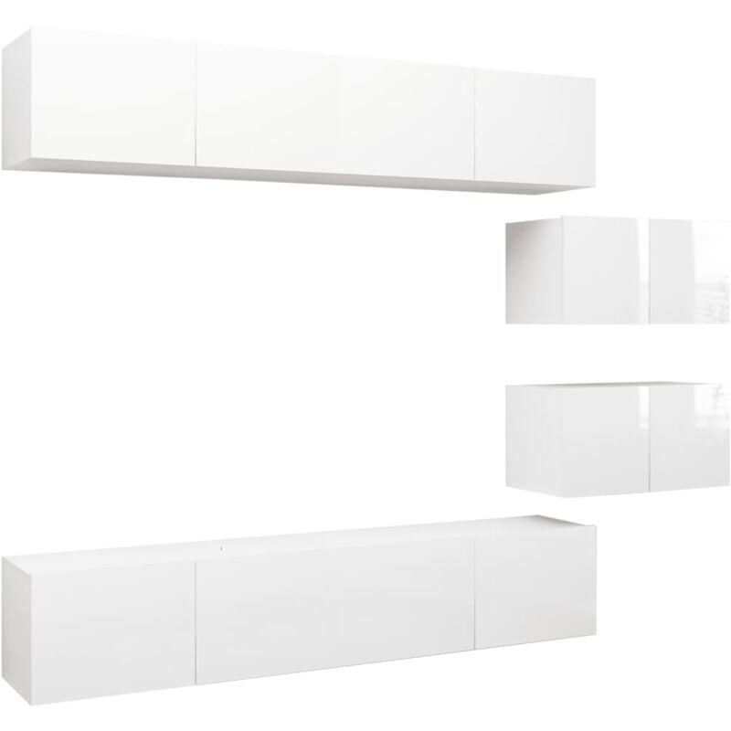 

Juego de mueble para TV de 6 piezas aglomerado blanco brillante - Blanco - Vidaxl