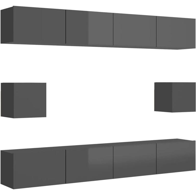 

Juego de mueble para TV de 6 piezas aglomerado gris brillante - Gris - Vidaxl