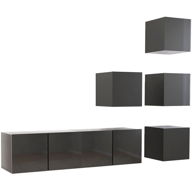 

Juego de mueble para TV de 6 piezas aglomerado gris brillante - Gris - Vidaxl