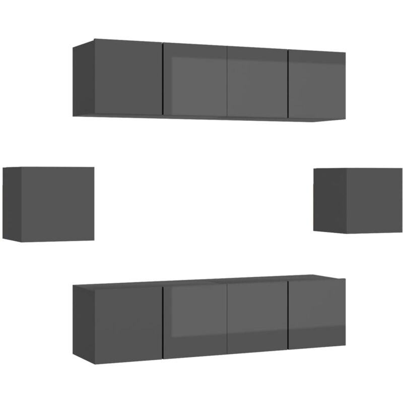 

Juego de mueble para TV de 6 piezas aglomerado gris brillante - Gris - Vidaxl