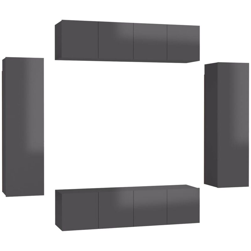 

Juego de mueble para TV de 6 piezas aglomerado gris brillante - Gris - Vidaxl