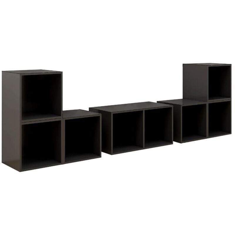 

vidaXL Juego de mueble para TV de 6 piezas aglomerado gris brillante - Gris