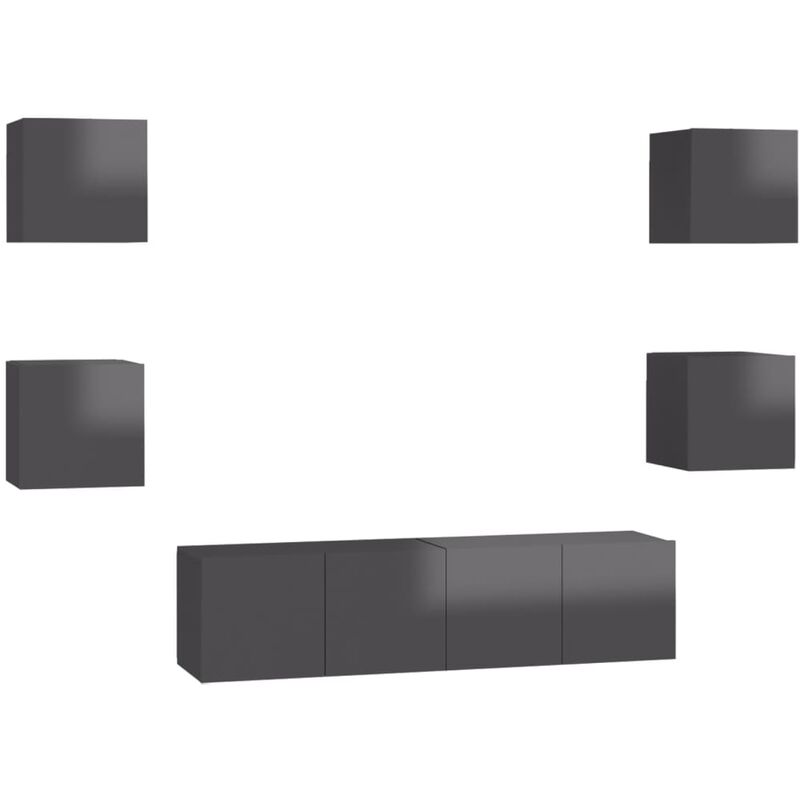 

Juego de mueble para TV de 6 piezas aglomerado gris brillante - Gris - Vidaxl