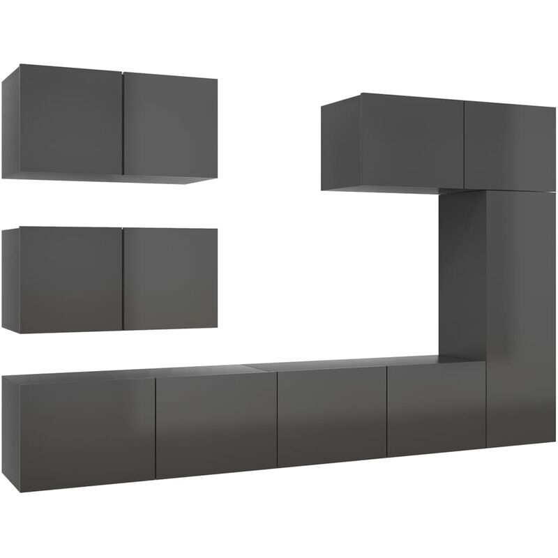 

Juego de mueble para TV de 6 piezas aglomerado gris brillante - Gris - Vidaxl