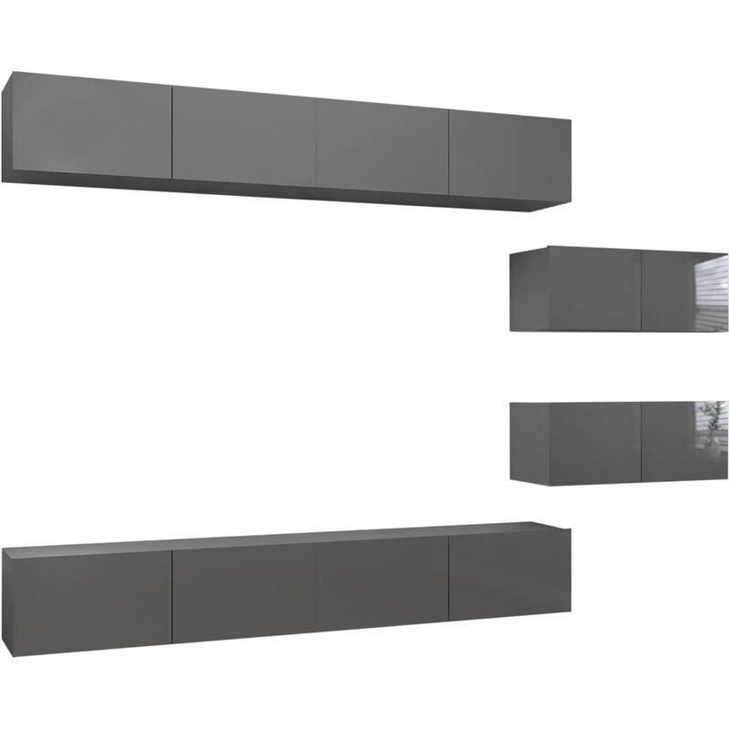 

Juego de mueble para TV de 6 piezas aglomerado gris brillante - Gris - Vidaxl