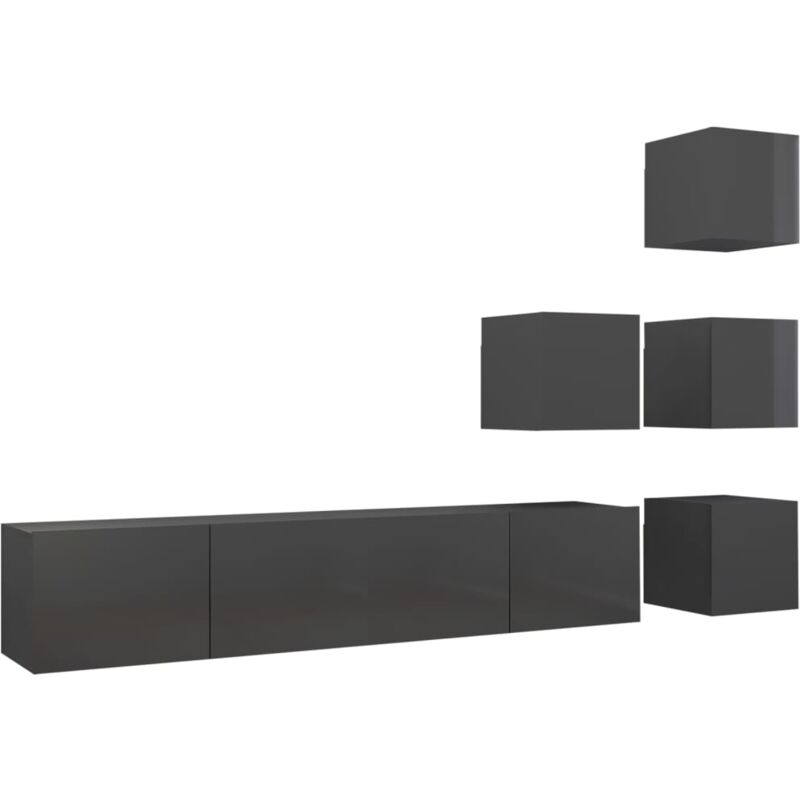 

Juego de mueble para TV de 6 piezas aglomerado gris brillante - Gris - Vidaxl